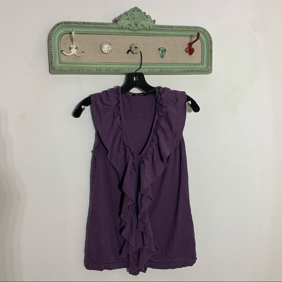 Nice + Zoe Silk Linen Ruffle V Neck Lavender purple top large women’s - Picture 1 of 5